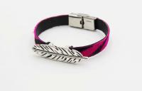 Feather Leather Bracelet - Hair On Fuchsia Zebra Design