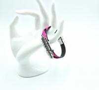 Feather Leather Bracelet - Hair On Fuchsia Zebra Design