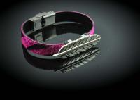 Feather Leather Bracelet - Hair On Fuchsia Zebra Design