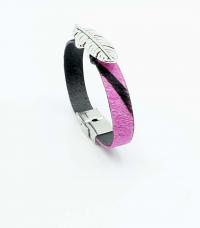 Feather Leather Bracelet - Hair On Fuchsia Zebra Design