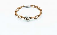 Latte Link Chain Leather Heart Bracelet