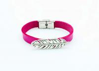 Feather Hot Pink Genuine Leather Bracelet