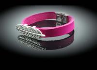 Feather Hot Pink Genuine Leather Bracelet