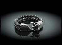 Snake Head Steel Wire Unisex Braided Leather Bracelet.