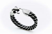 Snake Head Steel Wire Unisex Braided Leather Bracelet.