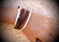 Wrap Around Double Layer  Coffee & Cream Leather  Inspirational Bracelet