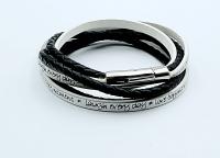 Wrap Around Double Layer Black & White Leather Inspirational Bracelet