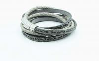 Wrap Around Double Layer Graphite Grey Leather Inspirational Bracelet