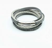 Wrap Around Double Layer Graphite Grey Leather Inspirational Bracelet