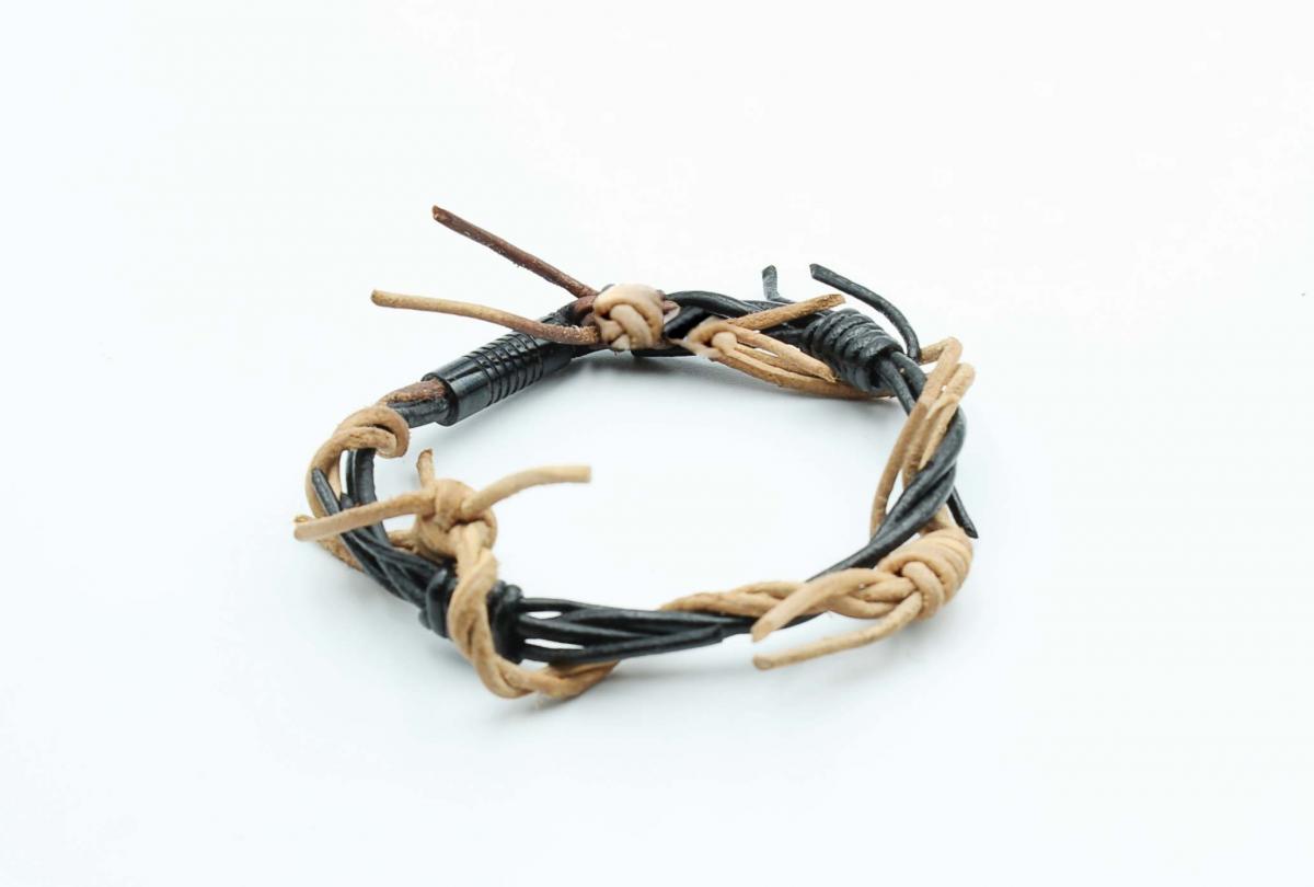 Barbed Wire Dual Twist Leather Bracelet