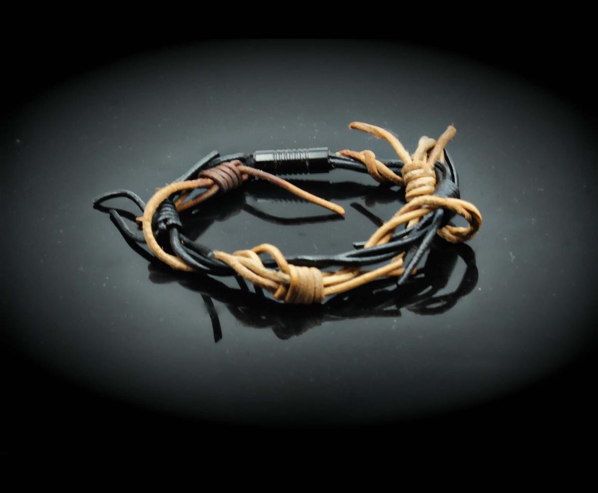 Barbed Wire Dual Twist Leather Bracelet