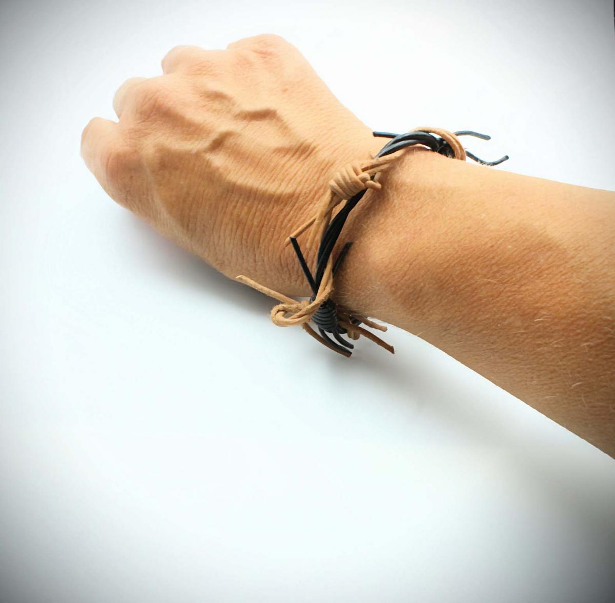 Barbed Wire Dual Twist Leather Bracelet