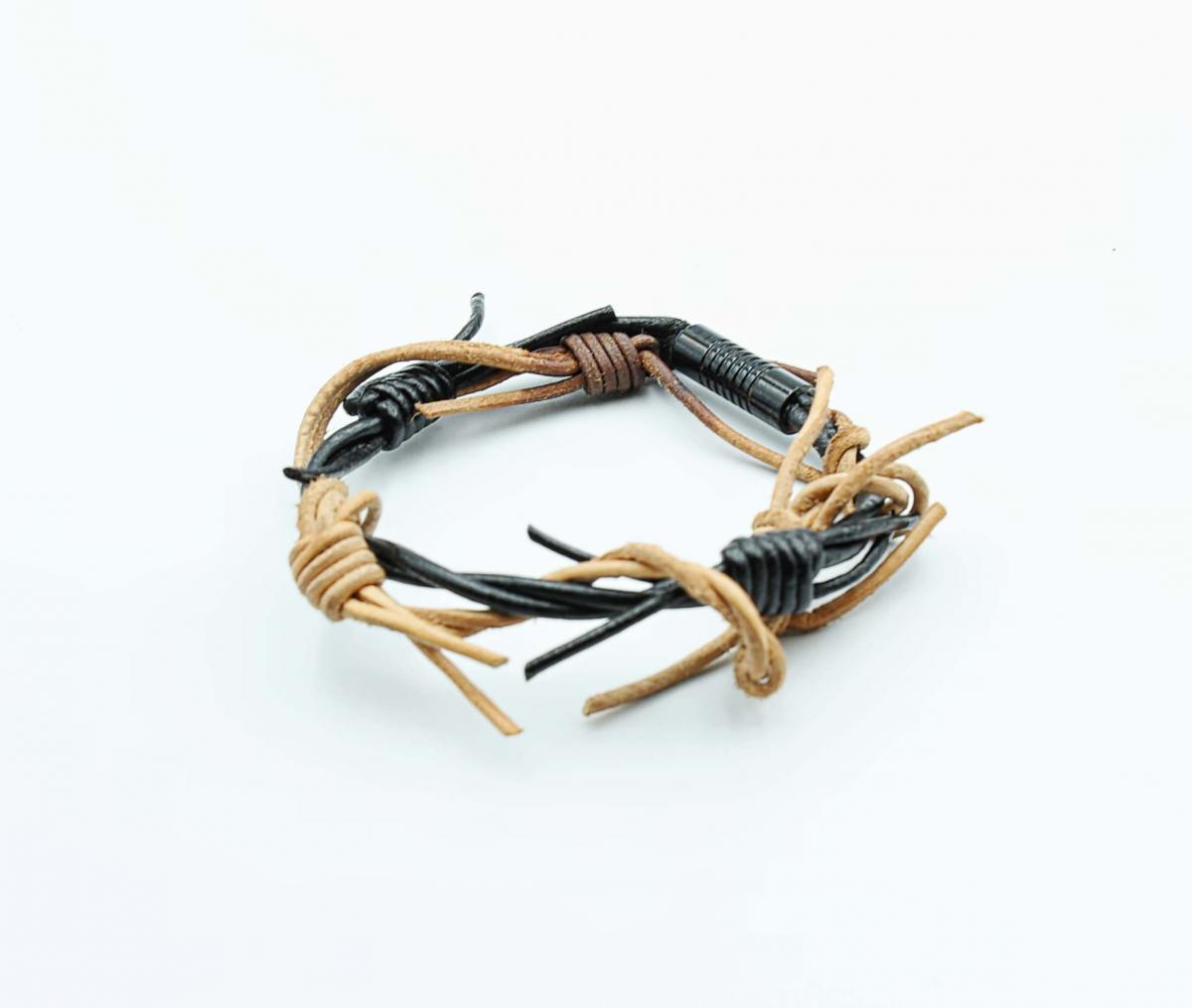 Barbed Wire Dual Twist Leather Bracelet
