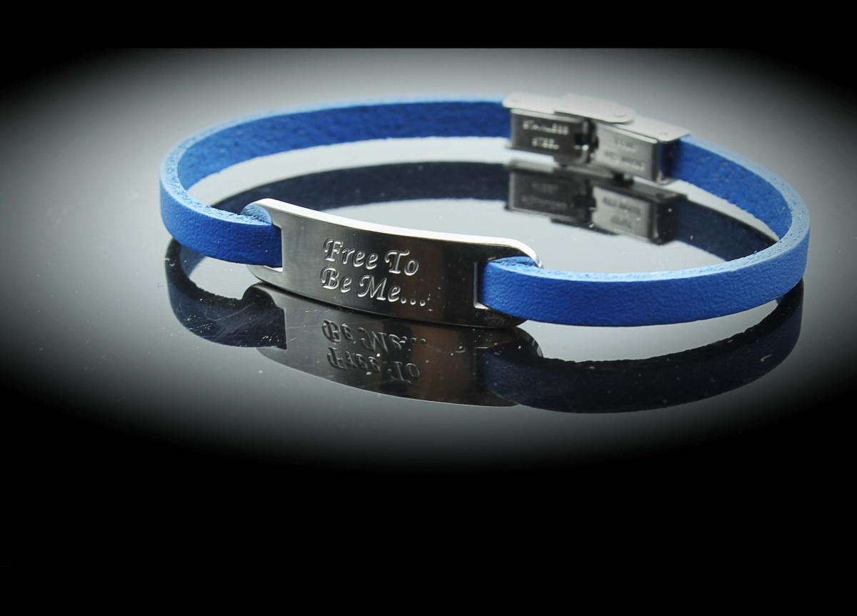 Inspirational Bracelet - Steel Blue Leather & Steel Customised.