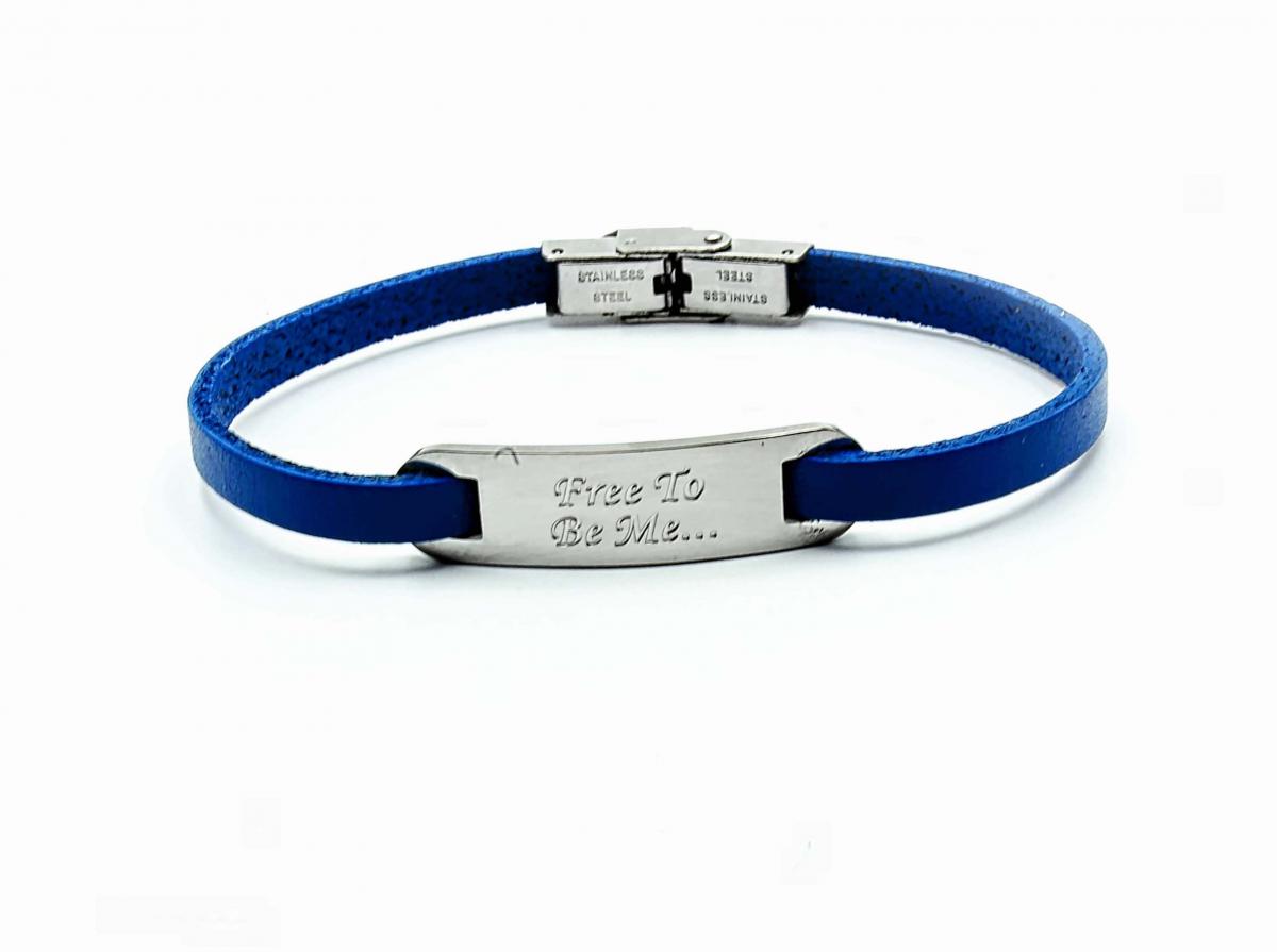 Inspirational Bracelet - Steel Blue Leather & Steel Customised.