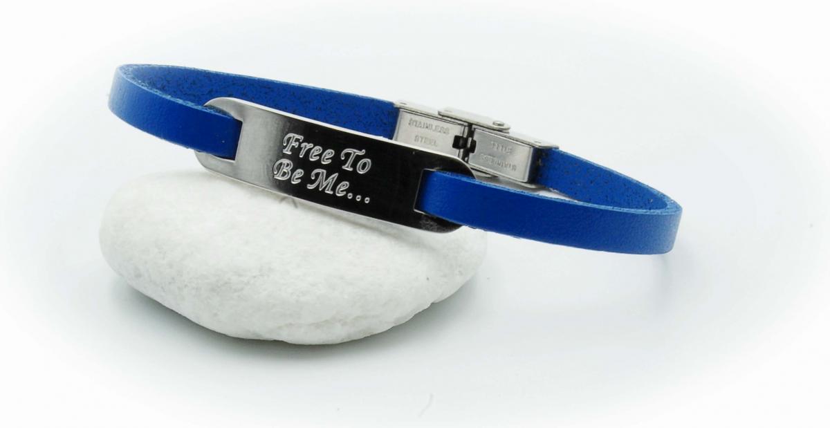 Inspirational Bracelet - Steel Blue Leather & Steel Customised.