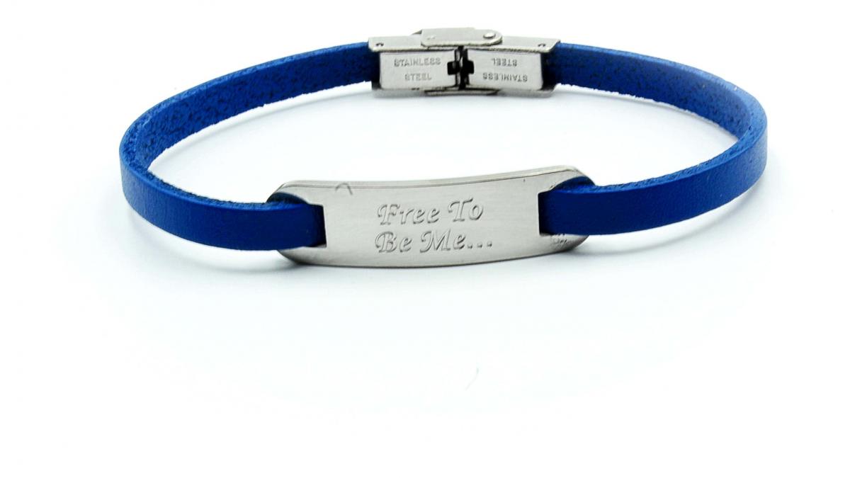 Inspirational Bracelet - Steel Blue Leather & Steel Customised.