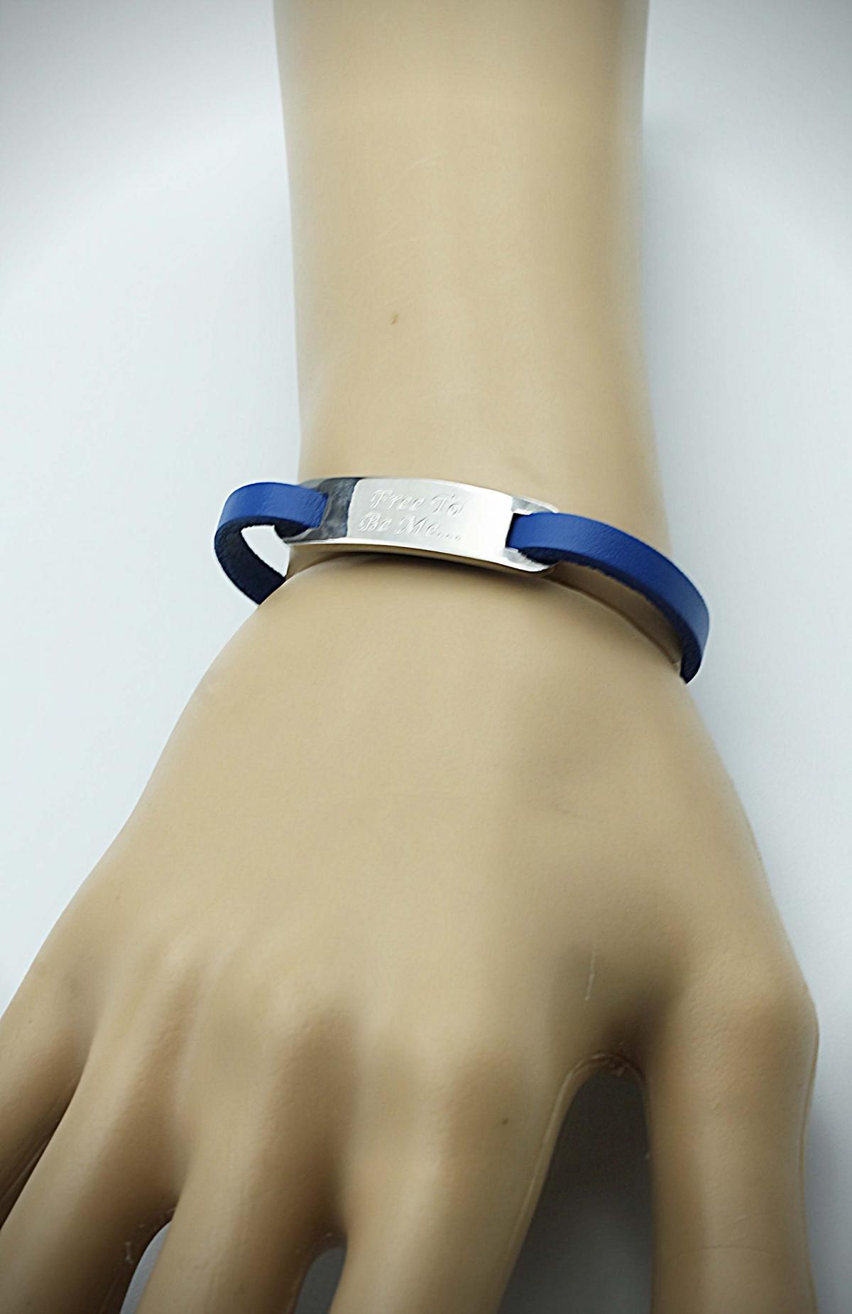 Inspirational Bracelet - Steel Blue Leather & Steel Customised.