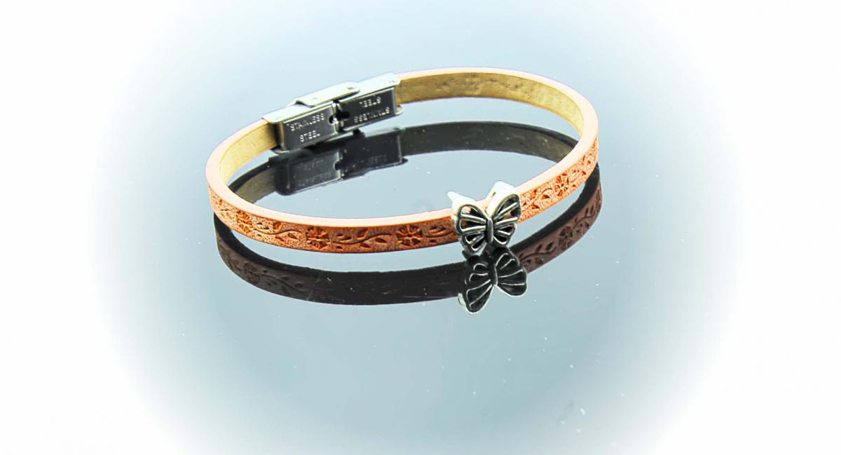 Butterfly Bracelet on Dandelion Etched Leather