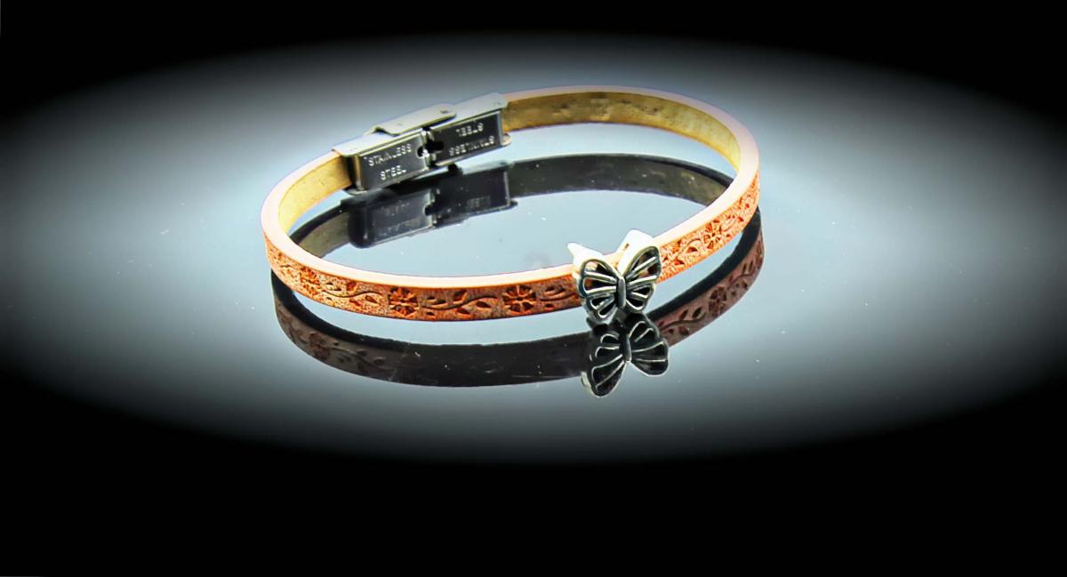 Butterfly Bracelet on Dandelion Etched Leather