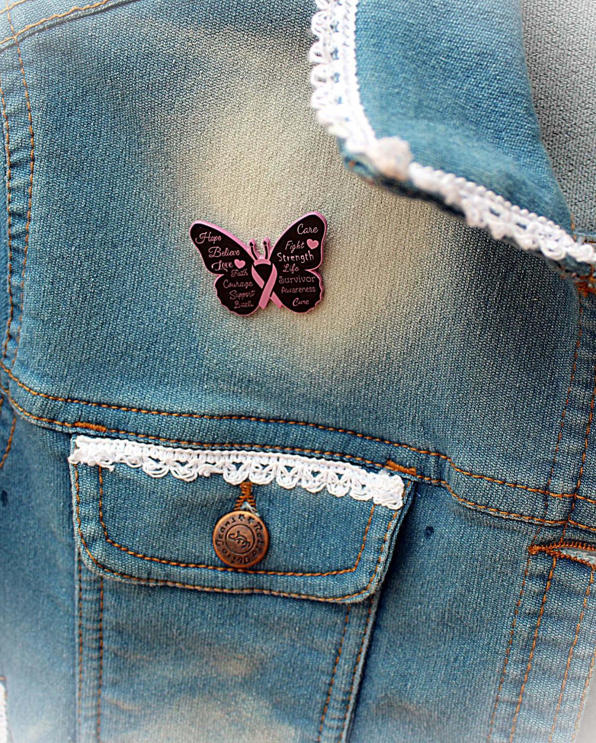 Butterfly Pink Ribbon Cancer Awareness Pin Badge