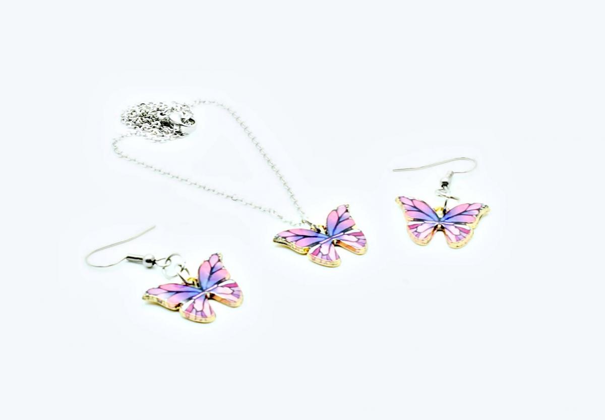 Colourful Butterfly Earrings & Necklace