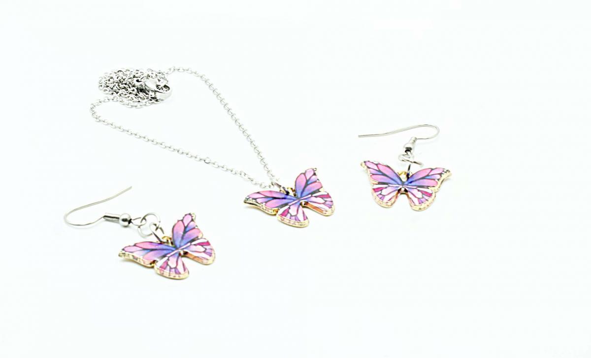 Colourful Butterfly Earrings & Necklace