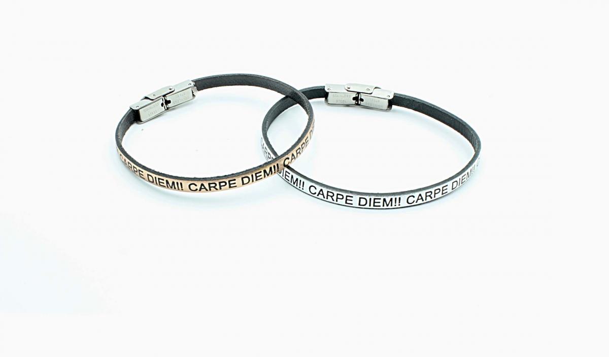 Carpe Diem Genuine Metallic Leather Bracelet