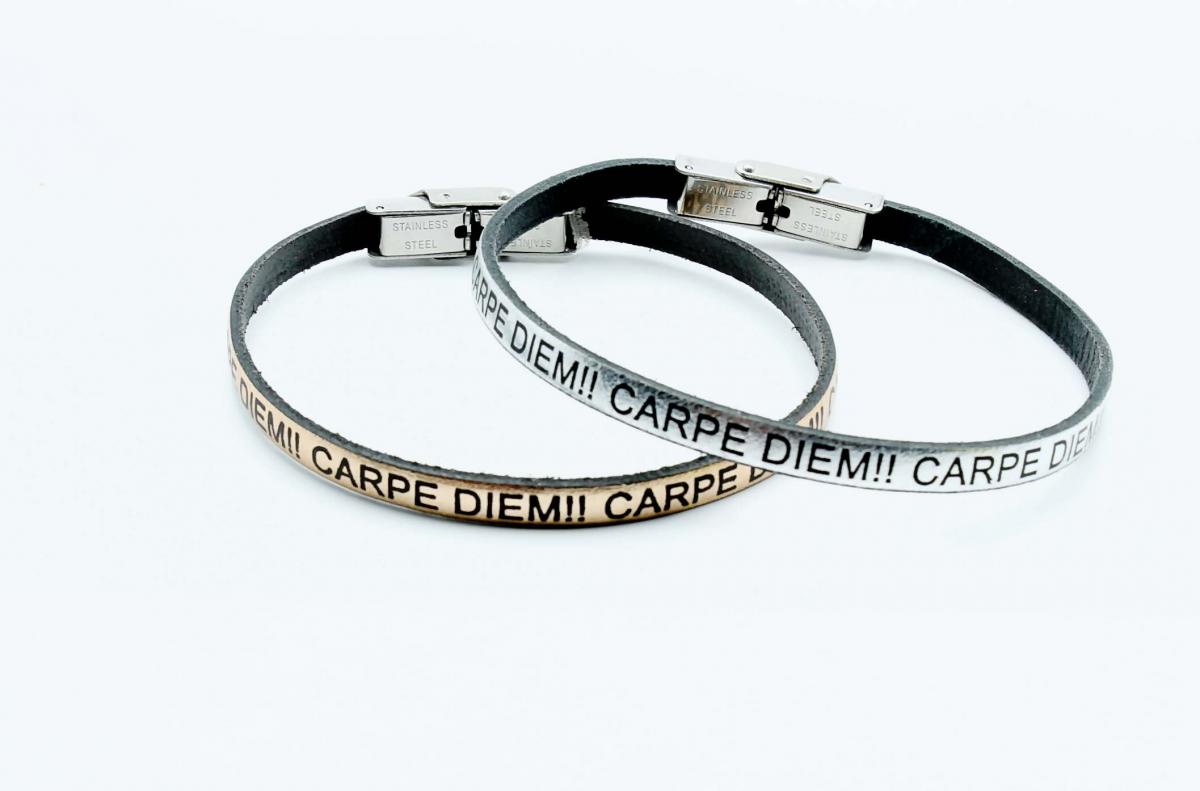 Carpe Diem Genuine Metallic Leather Bracelet