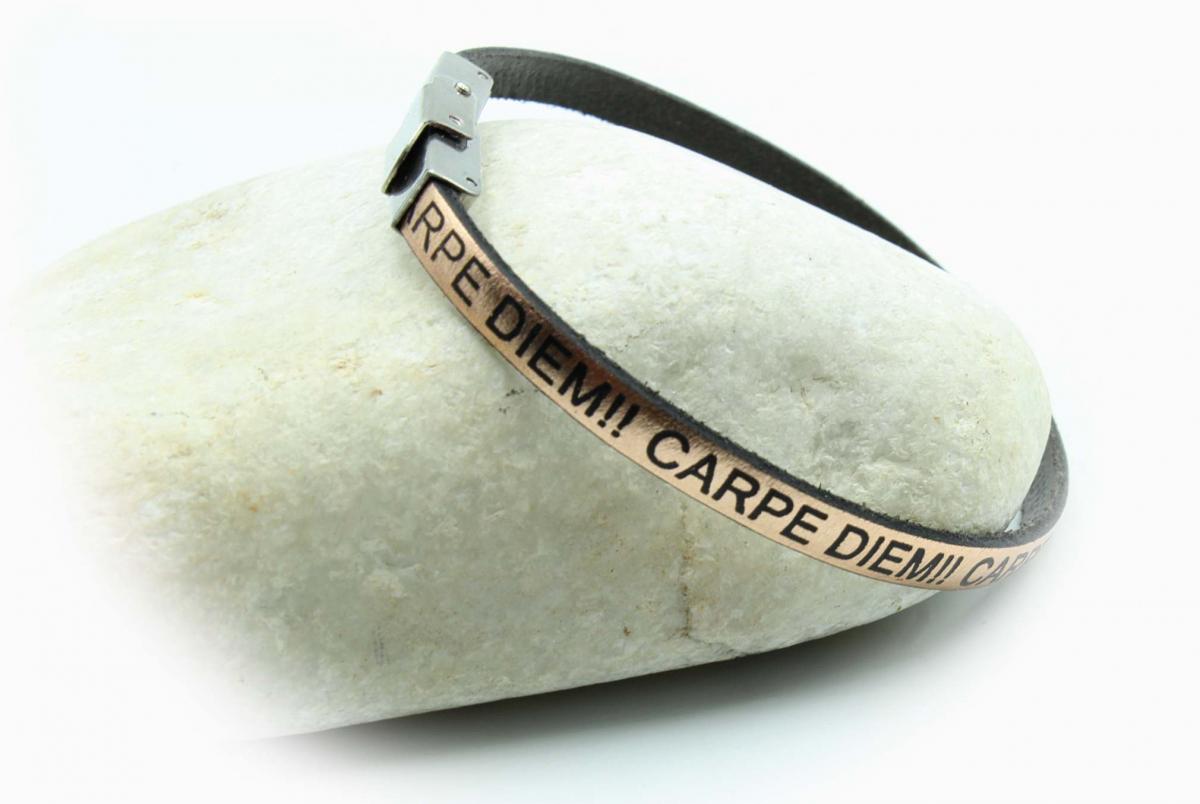 Carpe Diem Genuine Metallic Leather Bracelet