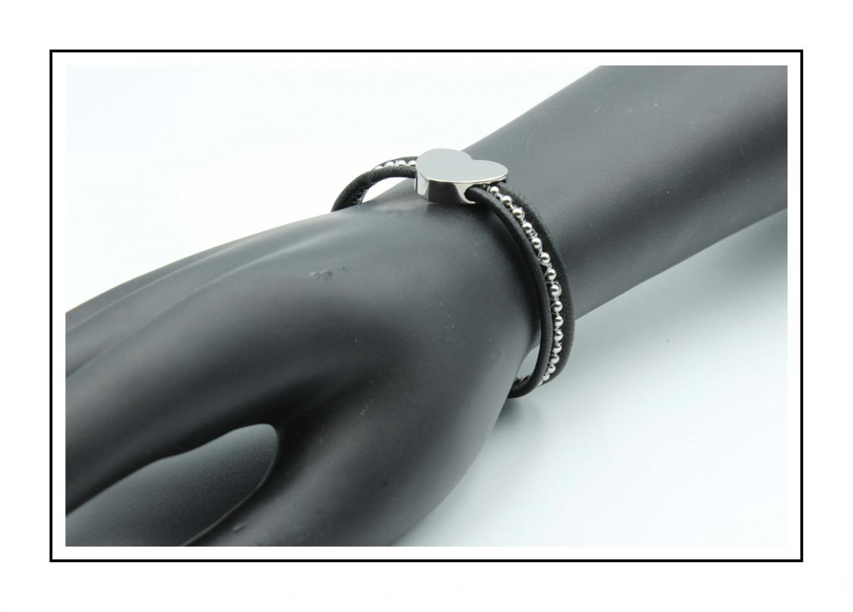 Chain Leather Heart Bracelet Stainless Steel