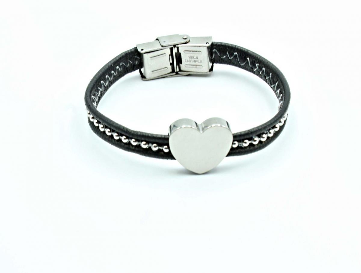 Chain Leather Heart Bracelet Stainless Steel