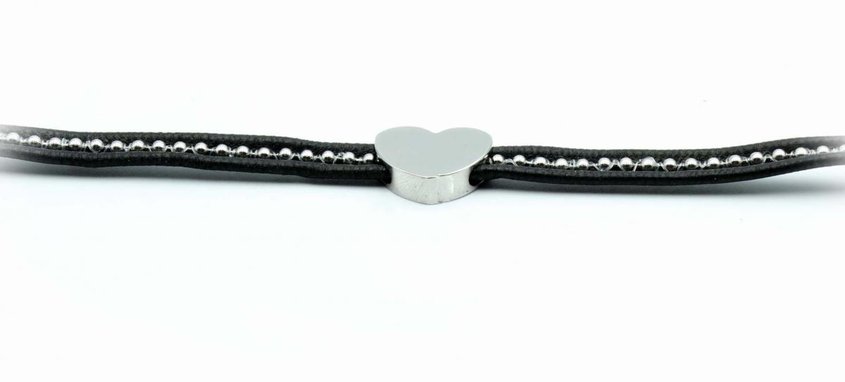 Chain Leather Heart Bracelet Stainless Steel