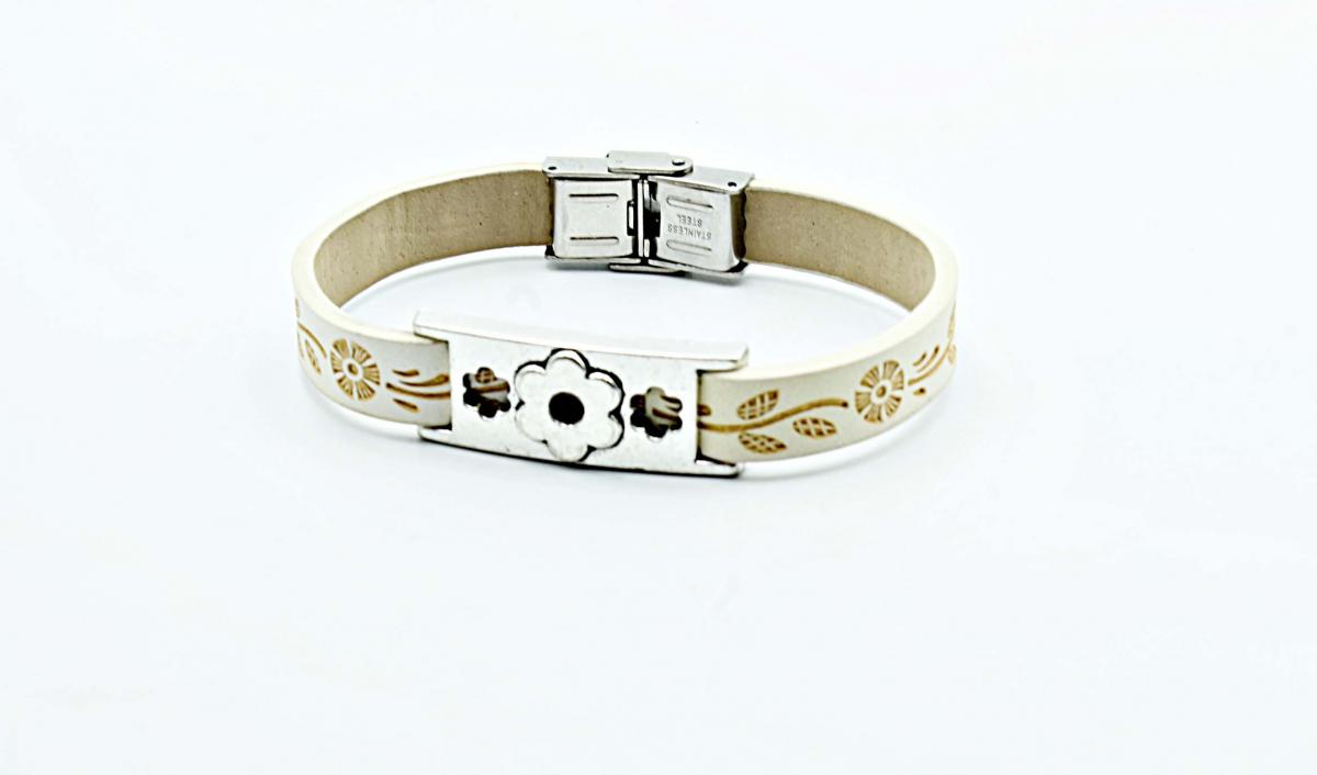 Flower Bracelet On Dandelion Stamped Leather