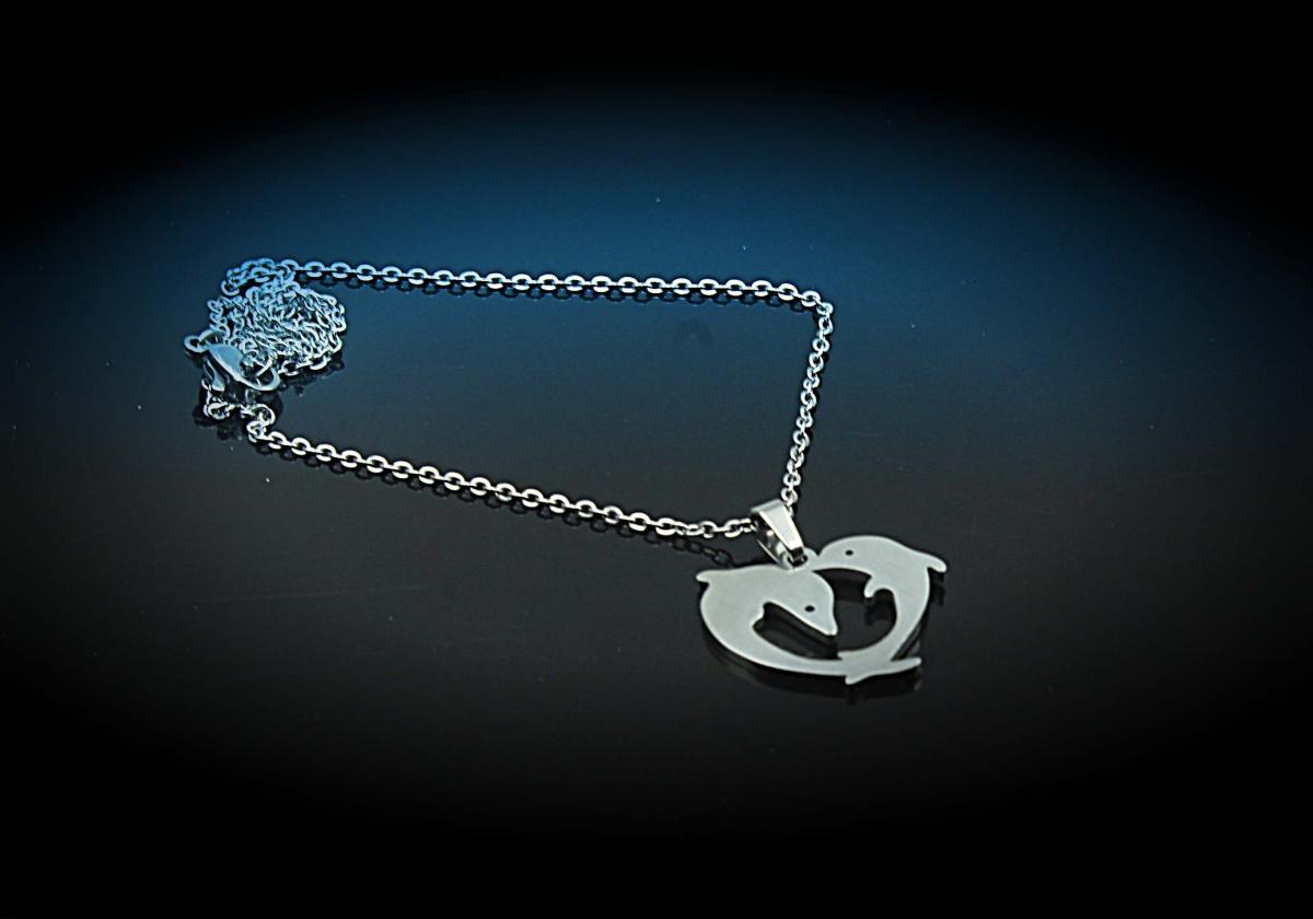 Playing Dolphins Necklace Stainless Steel