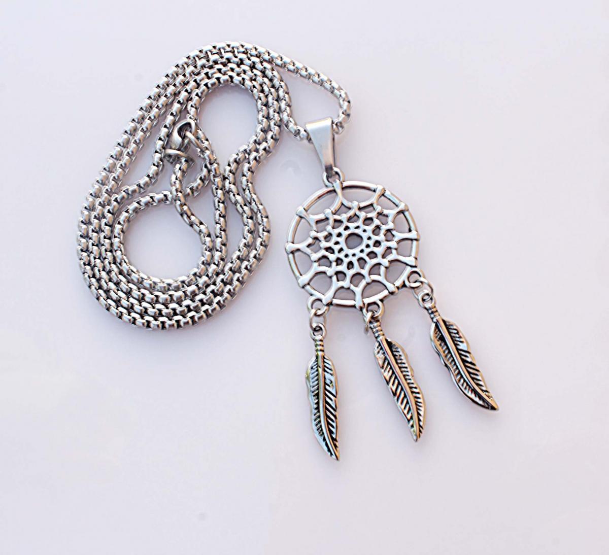 Dream Catcher Pendant Necklace - Stainless Steel