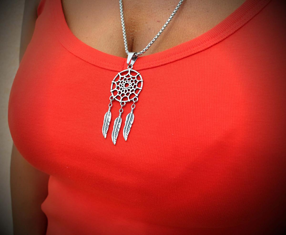 Dream Catcher Pendant Necklace - Stainless Steel