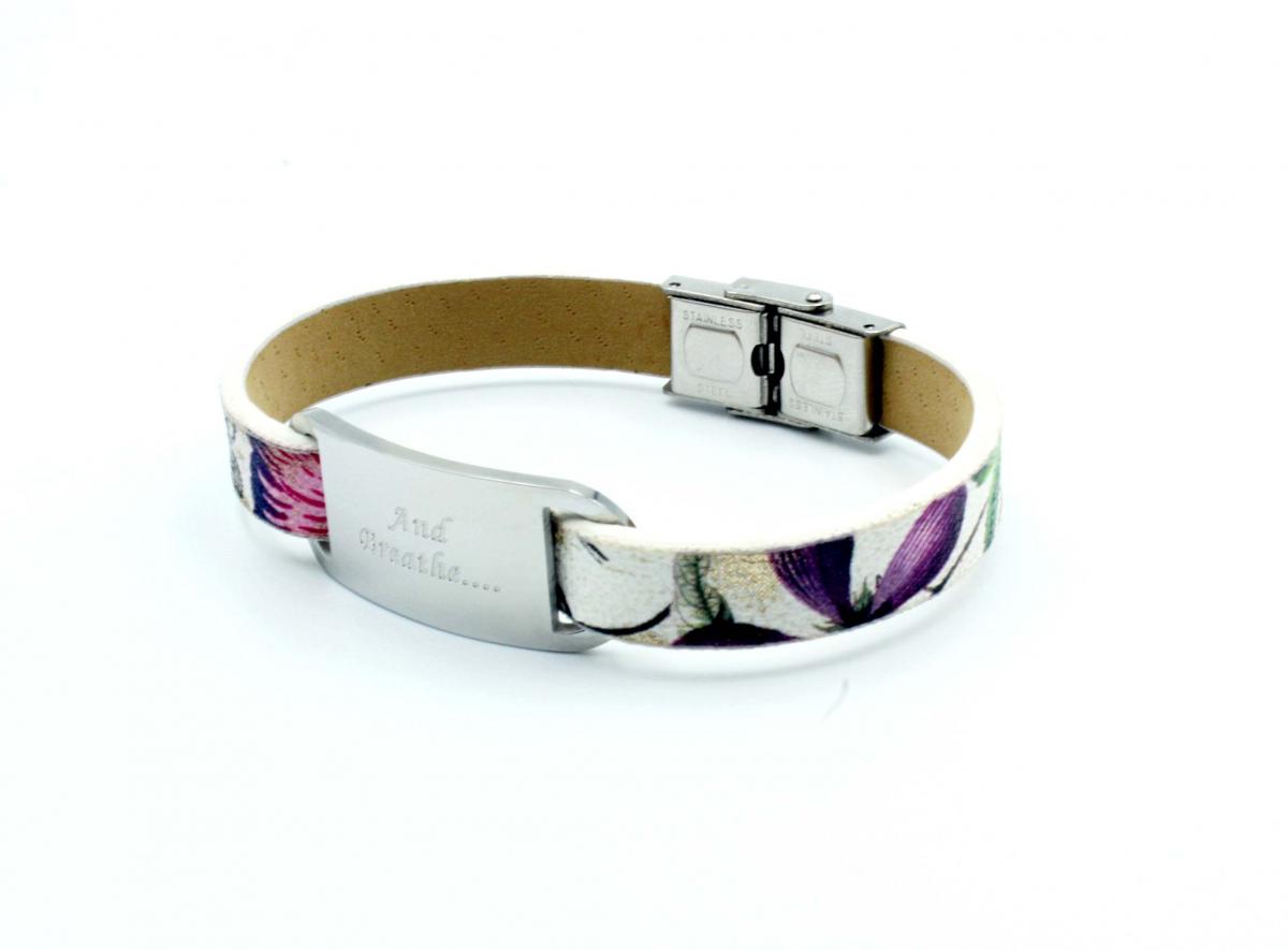 Inspirational Bracelet - Flower Leather & Steel Customised.