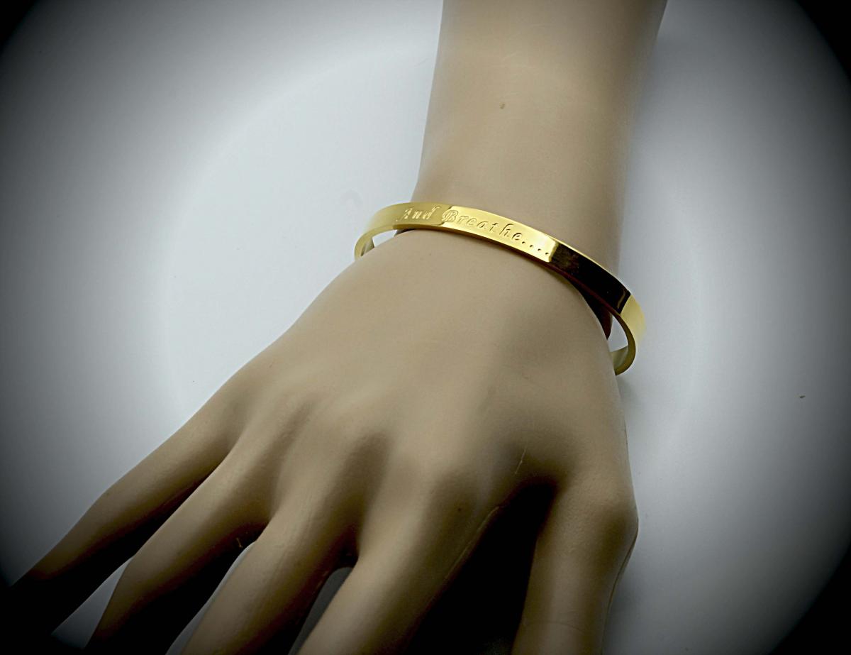 Gold Stainless Steel Cuff Bangle  With Your Chosen EWE Mantra