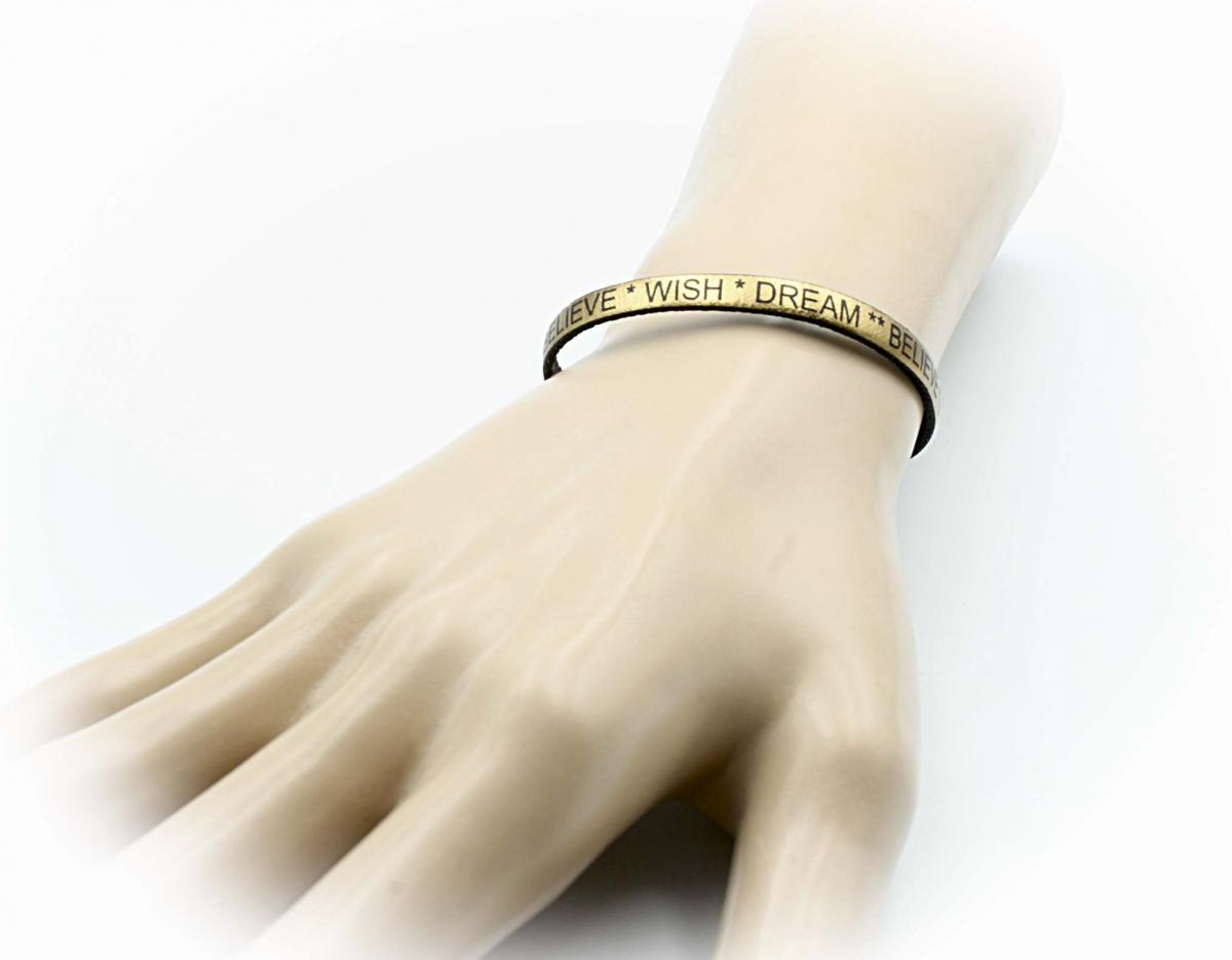 Inspirational Mantra Bracelet Metallic Gold - Wish, Dream, Believe