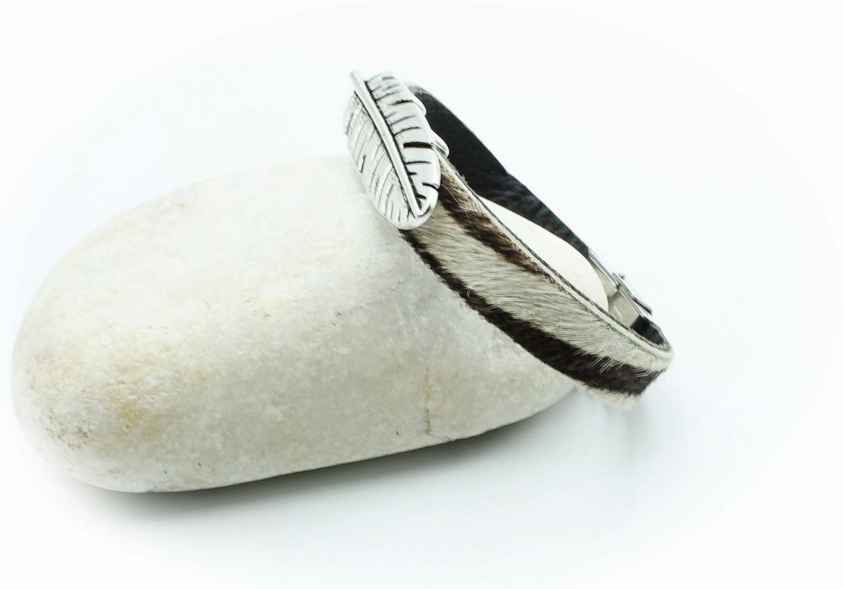 Feather Leather Bracelet - Hair On Zebra Design 