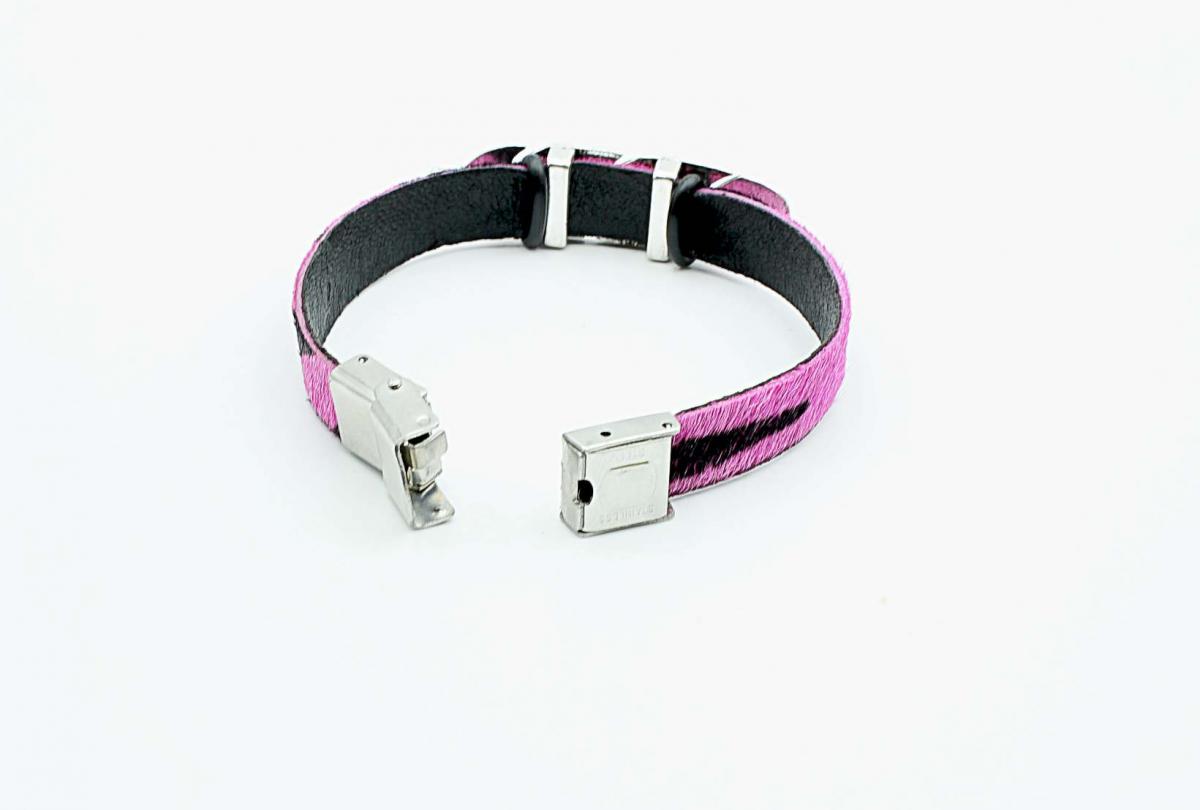 Feather Leather Bracelet - Hair On Fuchsia Zebra Design