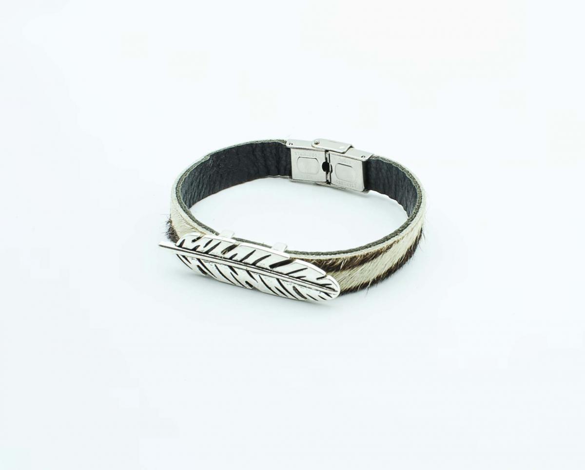 Feather Leather Bracelet - Hair On Zebra Design 