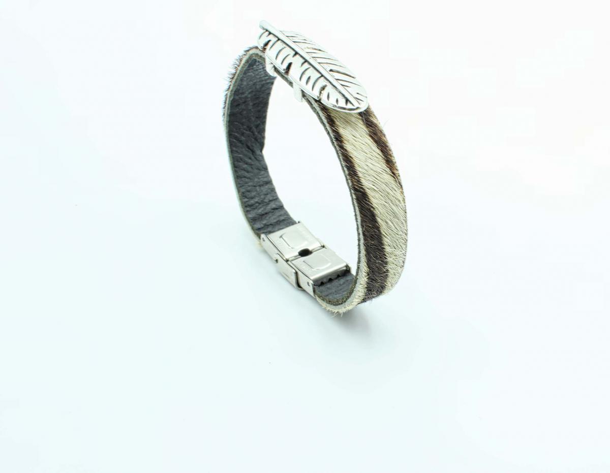 Feather Leather Bracelet - Hair On Zebra Design