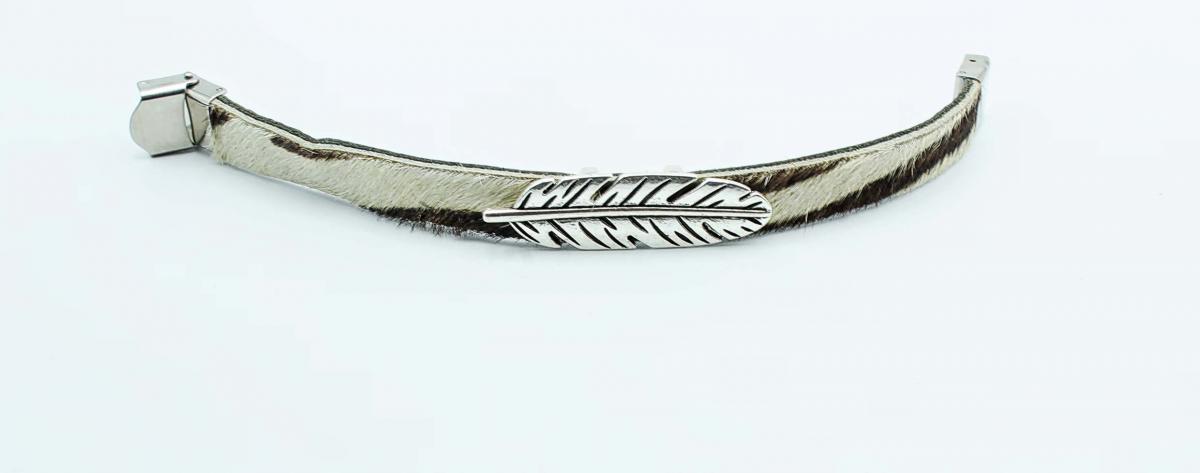 Feather Leather Bracelet - Hair On Zebra Design 