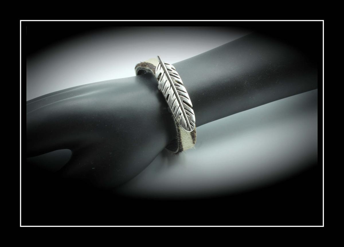 Feather Leather Bracelet - Hair On Zebra Design 