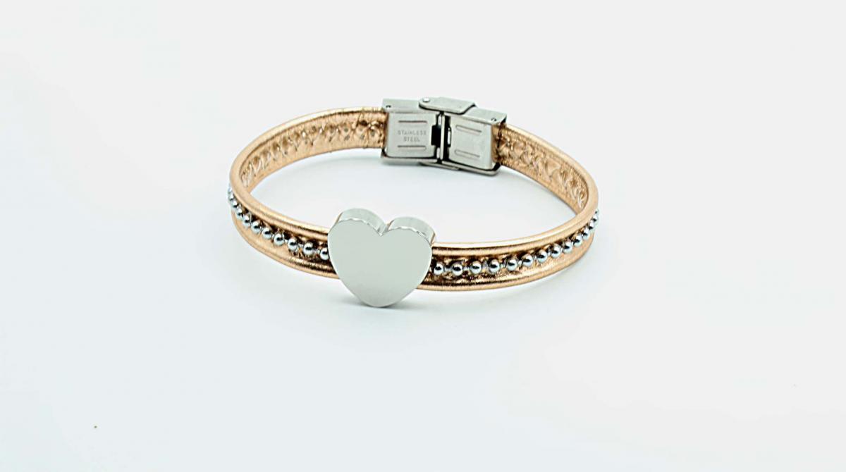 Chain Leather Heart Bracelet Stainless Steel