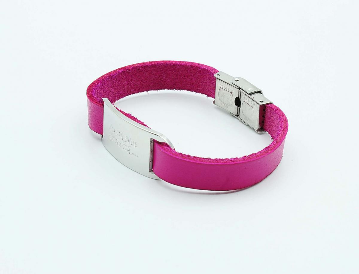 Hot Pink Inspirational Leather Bracelet Customised.