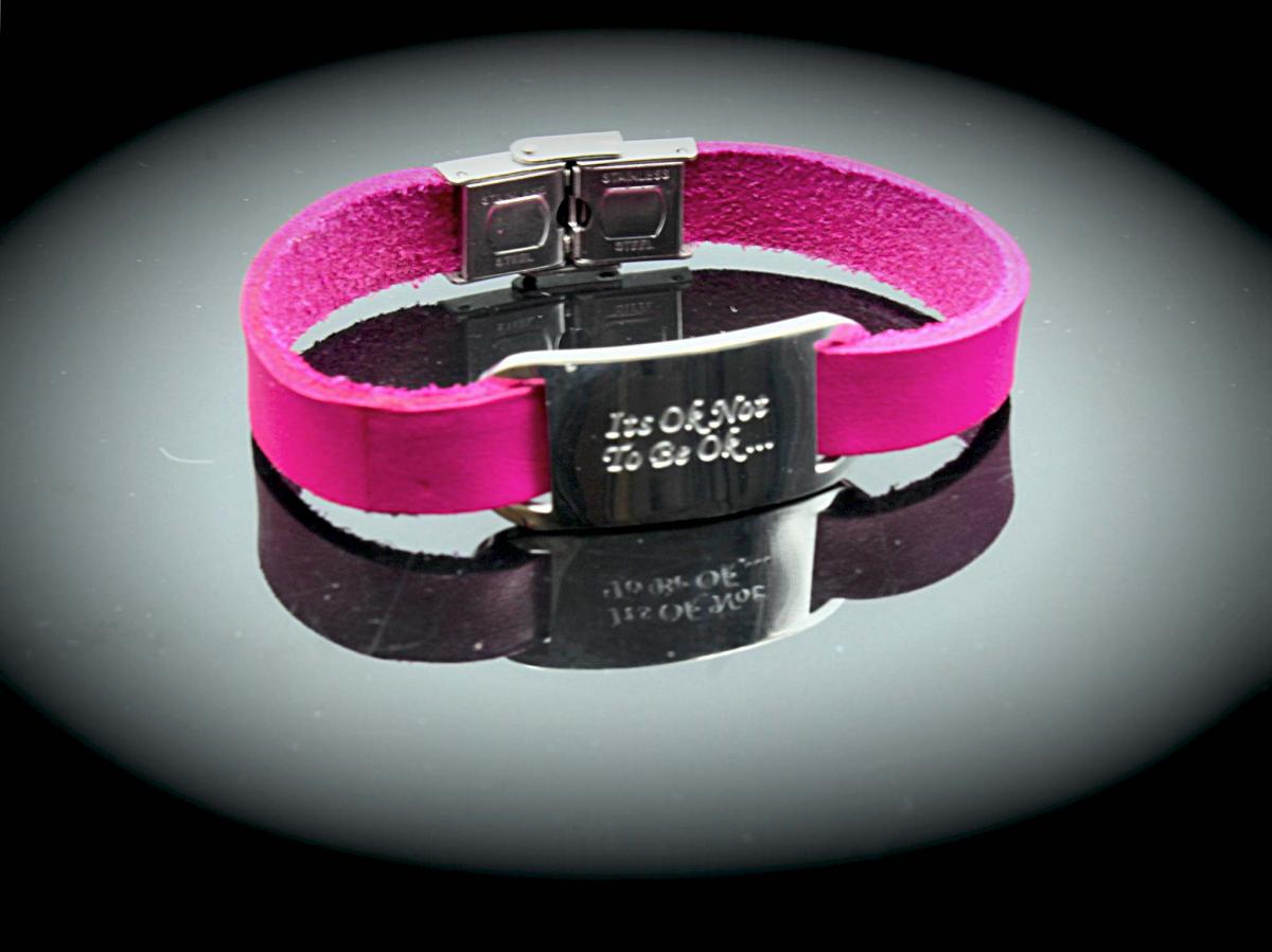 Hot Pink Inspirational Leather Bracelet Customised.