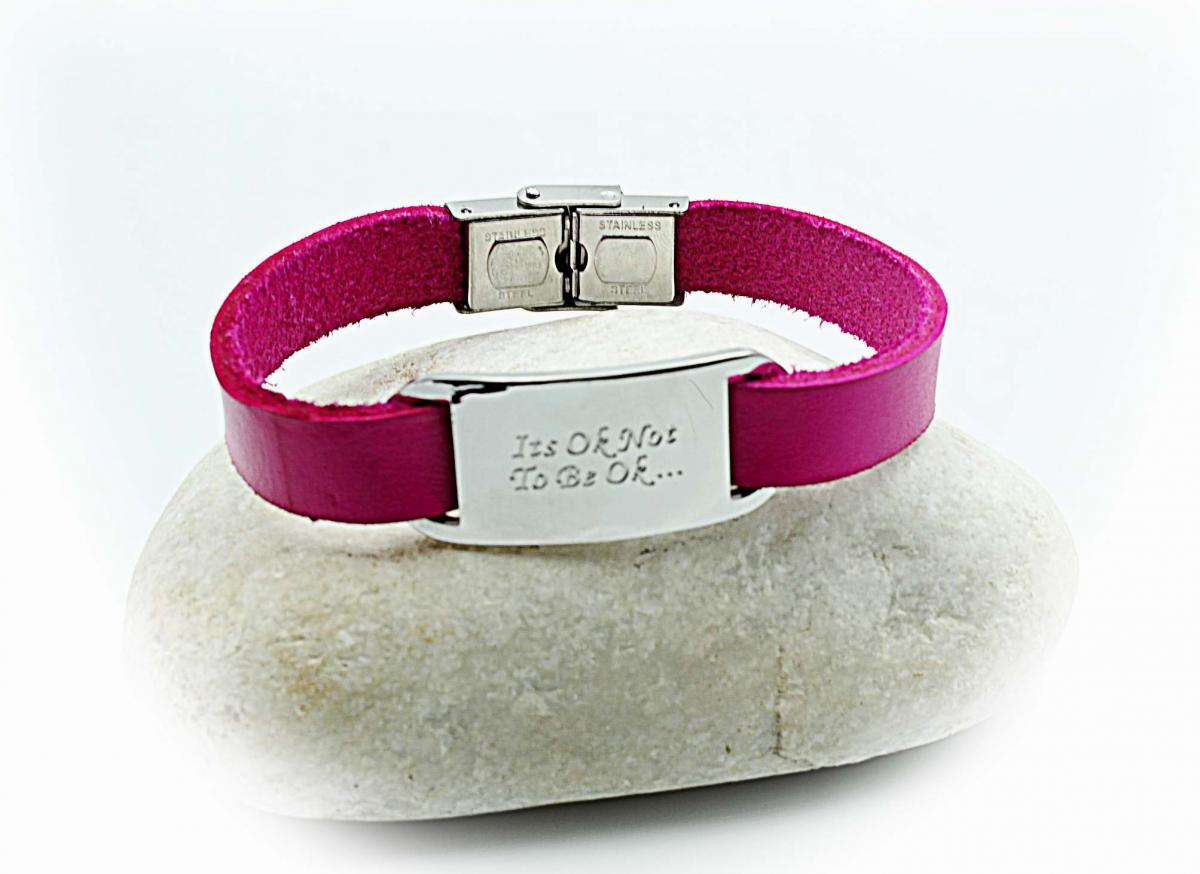 Hot Pink Inspirational Leather Bracelet Customised.